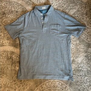 johnnie-O Blue and White Striped Polo Shirt
